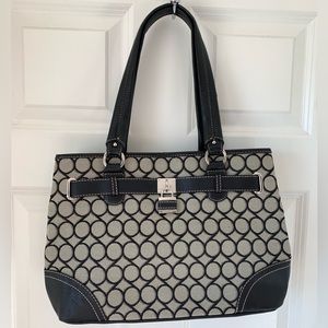Nine West Handbag Large Black Tan Monogram Canvas Y2k‎ Strap Shoulder Purse